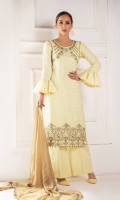 Shirt Front 1.25 Mtr Emb Shirt Back + Sleeves 1.75 Mtr Chiffon Dupatta 2.5 Mtr Emb Trouser 2.5 Mtr