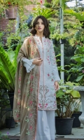 Shirt Front 1.25 Mtr Emb Shirt Back + Sleeves 1.75 Mtr Trouser 2.5 Mtr Broshia Dupatta 2.5 Mtr