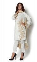 Mixed Cotton Shirt, With Embroidery and Embellished Sleeves  Mixed Chiffon Dupatta  2-Piece Suit