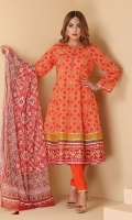 Printed flared shirt with embellished buttons and chiffon printed tasseled dupatta with straight trouser in regular fit.