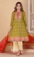 printed angrakha shirt with hand embellished buttons and printed lawn tasseled dupatta.