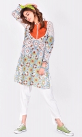 printed tunic with solid color front yoke