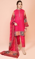 Printed Wider Width Lawn Shirt(2.50m) Printed Cotton Lawn Dupatta(2.50m) Dyed Cambric Shalwar(2.50m)