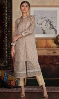 Hand embellished printed gown with Plain silk inner shirt and trouser