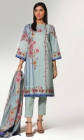 Printed Wider Width Cotton Lawn Shirt(2.50m) Printed & Embroidered Cotton Lawn Dupatta(2.50m) Dyed Cambric Shalwar(2.50m)