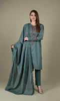 Printed & Embellished Wider Width Khaddar Shirt(2.50m) Printed & Embroidered Khaddar Dupatta(2.50m) Dyed Khaddar Shalwar(2.50m)