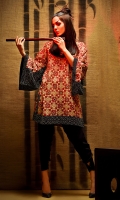 Geometrical printed shirt with embroidered kimono sleeves embroidered hem and neck line in regular fit