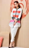 Multi Color Stripes Button Front Shirt With Scalap Hem In Regular Fit