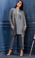 A light weight warm grey chunky knit long length cardigan with long sleeves with front pockets