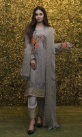 Embroidered Chiffon Front  Plain Chiffon Back  Embroidered Chiffon Sleeves  Embroidered Chiffon Ghera  Embroidered Chiffon Dupatta  Embroidered Chiffon Trouser with Patches