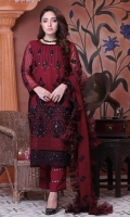 Embroidered Chiffon Front with Pearl Embellishment Embroidered Chiffon Back Plain Chiffon Sleeves Embroidered Chiffon Ghera Embroidered Chiffon Dupatta Plain Raw Silk Trouser
