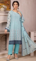 Embroidered Chiffon Front with Hand Embellishment Embroidered Chiffon Back Embroidered Chiffon Sleeves Embroidered Chiffon Ghera Embroidered Chiffon Dupatta Plain Russian Grip Trouser