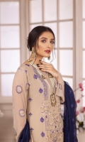 Embroidered Chiffon Front with Hand Embellishment Plain Chiffon Back Embroidered Chiffon Sleeves Embroidered Chiffon Ghera Embroidered Chiffon Dupatta Plain Russian Grip Trouser