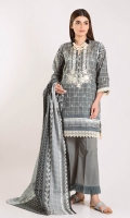 Embroidered Lawn Print Shirt length 3.25m Lawn Printed Dupatta length 2.5m Shalwar length 2.5m