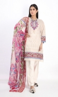 Embroidered Lawn Print Shirt 3.0m Embroidered Chiffon Print Dupatta 2.5m Shalwar 2.5m