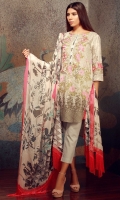 Embroidered Lawn Shirt 1 .25m Embroidered Lawn Fabric 2m Embroidered Chiffon Dupatta 2.5m Lawn Shalwar 2.5m