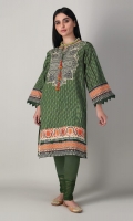 A beautiful green 2 piece unstitched khaddar outfit with stylized prints.