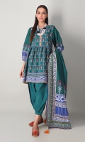 A beautiful off-white 3 piece unstitched light khaddar outfit with stylized prints.
