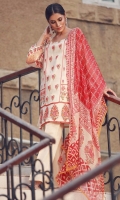 Embroidered Chiffon Shirt 2.5m  Silk Printed Fabric 1.5m  Cambric Shalwar 2.5m  Chiffon Dupatta 2.5m