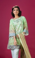 Shirt Front: Embroidered/Printed- 1.25 Meters Shirt Back: Printed - 1.25 Meters Dupatta: Printed - 2.5 Meters Sleeves: Printed - 1 Pair Trouser: Dyed - 2.5 Meters