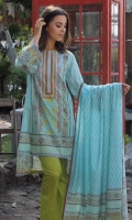 Shirt Front: Printed/Embroidered 1.25 meter Shirt Back: Printed 1.25 meter Sleeves: Printed 1 Pair  Dupatta: Printed 2.5 meter