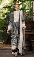 Shirt Front: Printed-Embroidered 1.25 meter Shirt Back: Printed 1.25 meter Sleeves: Printed 1 Pair Dupatta: Dyed Chiffon Embroidered 2.5 meter Trouser: Dyed 2.5 meter Neckline Embroidered 1 Piece Border Embroidered 1 Piece