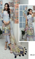 Digital Printed Luxury lawn shirt With Embroidered Chikankari Front With Heavy Embroidered Neck Dupatta Digital Chiffon Dyed Cambric Trouser