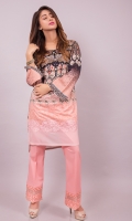 Our favourite this season! Pink digital print shirt with chiffon extension& embroidery on hem , boat neck with buttons and slit and a square armhole.It comes a fable inspired digital print silk dupatta and pink cotton trousers with organza extension & embroidery in a smart boot cut.