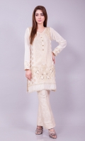Gold weave customized jacquard fabric shirt in panels with gold ethereal embroidery and crystal buttons.