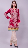 Deep red Lawn shirt with beige ottoman empire inspired embroidery and a royal printed floral border.