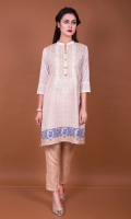 Straight fit lawn shirt with ethnic print in a rich moghul gold all over front, back and sleeves. The embroidered neckline e and contrasting border with pearls are all perfect to add that little oomph to it.