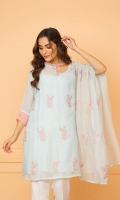 Beauty of this ice blue shirt with floral embroidery  motifs all over.