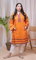 Burnt orange cambric kurta with ethnic embroidery on the front and sleeves bearing beautiful motifs. With contrasting berry and purple stripes on the hem and cuffs.