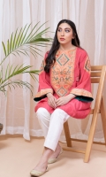 A fun pink viscose short A-line frock with ethnic embroidery on the neckline and sleeves.