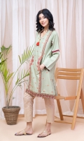 Pistachio green trendy embroidered shirt with an embroidered front. Tassel details on the neckline.
