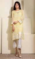 Soft lime yellow chiffon shirt with white embroidery and sequins all over the front.