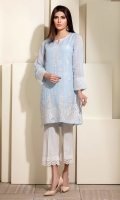Sky blue chiffon shirt with delicate white embroidery and mock sheesha Patti on neckline.
