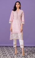 Pink chikan shirt with lawn panels, white lace details, pleating and scallops and white and silver embroidery ,with a mock sheesha work on collar.