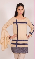 Soft medium weight linen shirt in a soft beige with contrasting stripes all over the front , finished with an embroidered border. The wow factor of this one is the asymmetry of the sleeves with one sleeves in a beautiful bias bell.