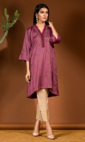 Woven barochia shirt with copper embroidery all over and an overlap neckline.