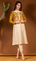 Crème colored shirt with a mustard waist coat fully embroidered with mirror detailing, and gota accents.
