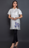 White button down in a soft fabric with a gathers detail on sleeves, pocket and one truck motif on side.