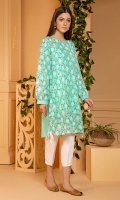 Light garden mint color shirt with an overall print in a soft summer print with gathered sleeves.