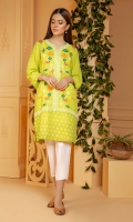 Vibrant lime green shirt in a summer karandi fabric with multi color emboss print.