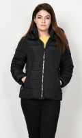 Puffer jacket with lining Long sleeves with elasticized cuffs Hood with faux fur finishing Side zip pockets Front zip closure Color: Black