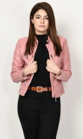 Leather jacket with lining Front zip closure Long sleeves with zipped detailing Color: Tea Pink