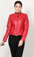 Leather jacket with lining Front zip closure Long sleeves Color: Red