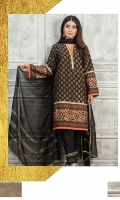 Silk screen print kurta with Gota patti Embellished neckline. Chiffon Gold Lace Embellished Dupatta. Straight Raw silk pants with gold detailings.