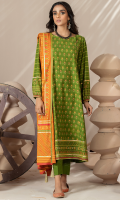 Dupatta: Pearl Printed - 01 Piece Shirt Front: Pearl Printed - 01 Piece Shirt Back: Pearl Printed - 01 Piece Sleeves: Pearl Printed - 01 Pair Trouser: Dyed - 01 Piece 