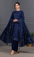 Dupatta:      Printed  01 Piece Shirt Front: Printed  01 Piece Shirt Back:  Printed  01 Piece Sleeves:       Printed  01 Piece Trouser:       Dyed     01 Piece